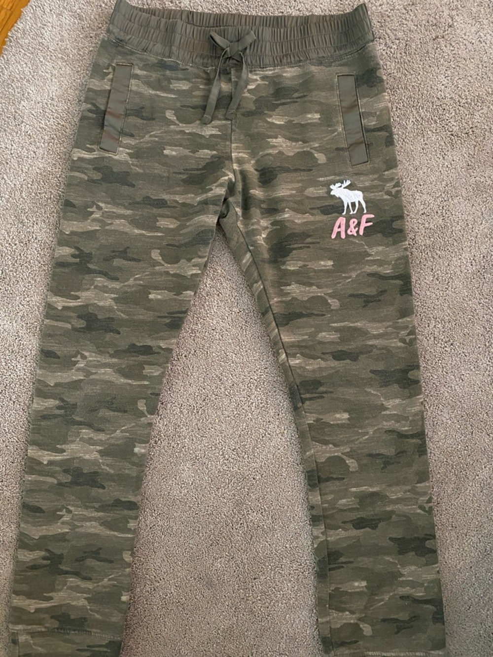 Abercrombie & Fitch Olive Camo Kids Joggers with Pink Logo
